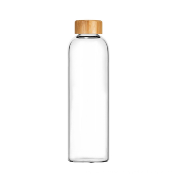 China Alibaba Supplier portable bamboo lids clear glass water bottle with sleeve